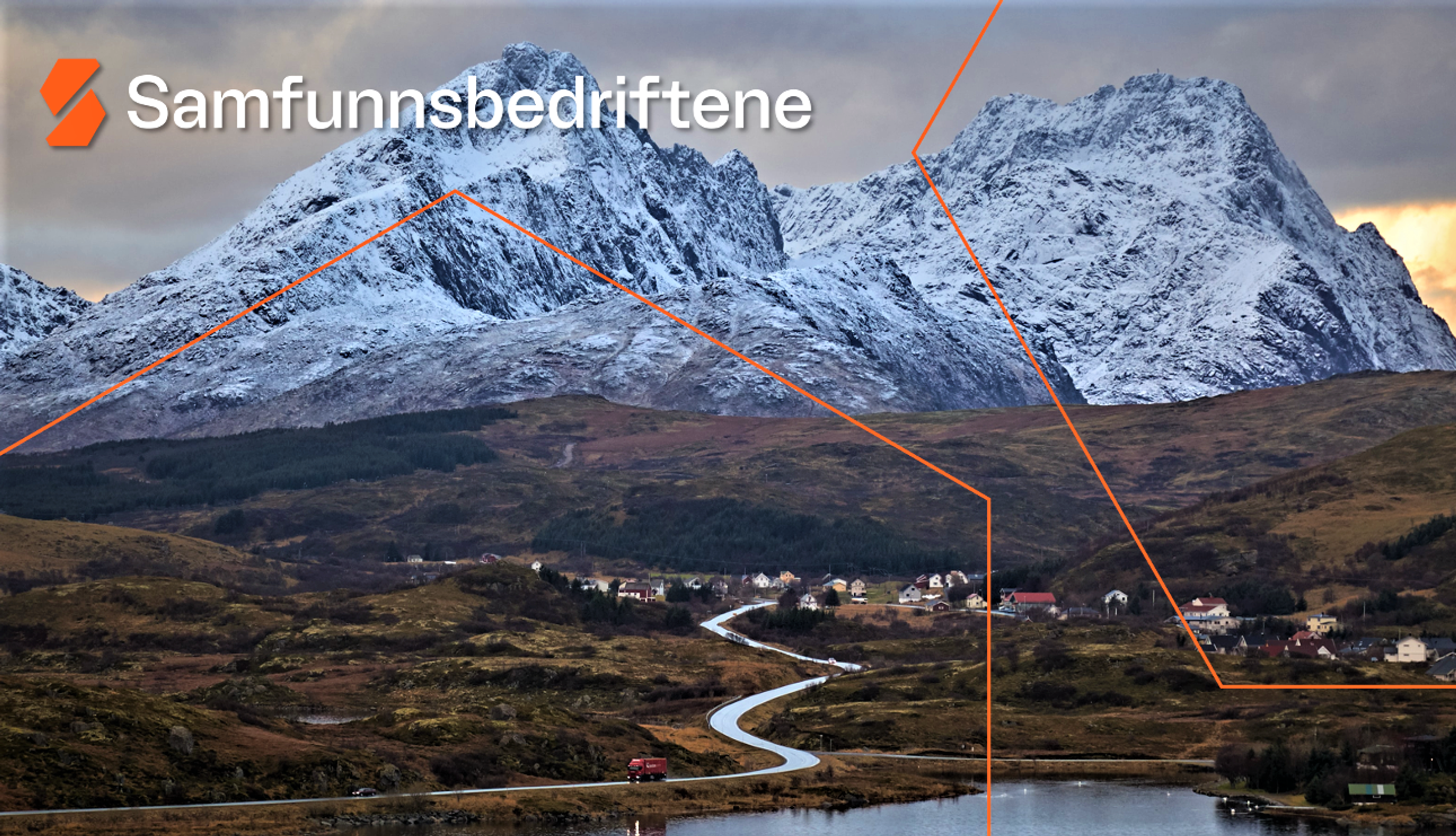 Montasje med fjell fra Lofoten og Samfunnsbedriftenes logo.