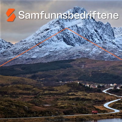 Montasje med fjell fra Lofoten og Samfunnsbedriftenes logo.